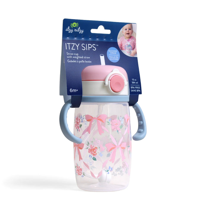 Itzy Ritzy Sips Straw Cup w/ Snap Close Lid - Ribbons & Roses