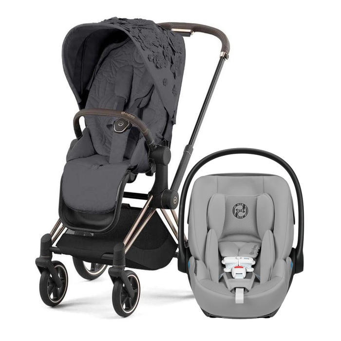 Cybex Priam4 - Rose Gold with Simply Flowers Grey with Cloud G Pro Grey car seat