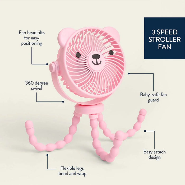 Itzy Ritzy Itzy Breeze 3 Speed Stroller Fan - Bear Pink