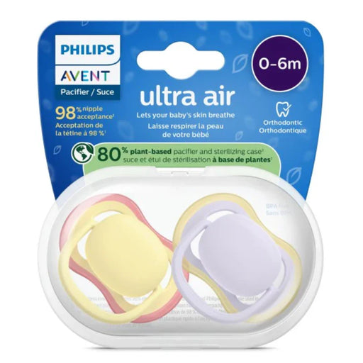 Avent Ultra Air Pacifier 2pk 0-6M - Yellow/Lilac