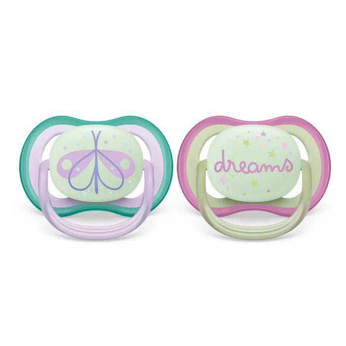 Avent Ultra Air Pacifier Nighttime 0-6M 2pk - Lilac Dragonfly/Dreams
