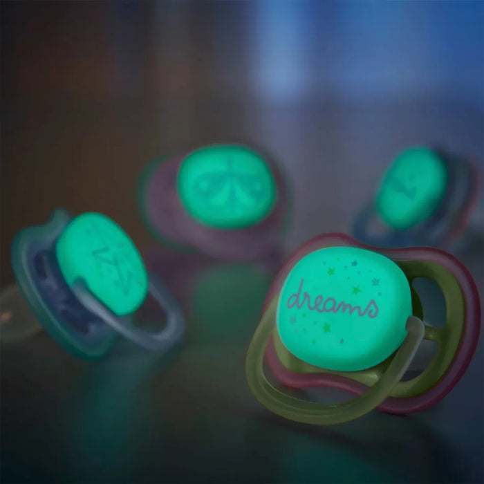 Avent Ultra Air Pacifier Nighttime 0-6M 2pk - Lilac Dragonfly/Dreams