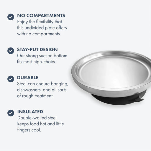 Avanchy Stainless Steel Silicone Round Open Plate - Grey