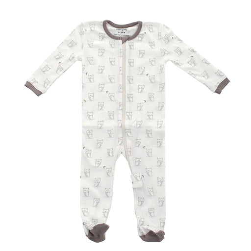 Silkberry Baby Sweet Nature LS Organic Cotton Footed Sleeper - Silver cloud owl