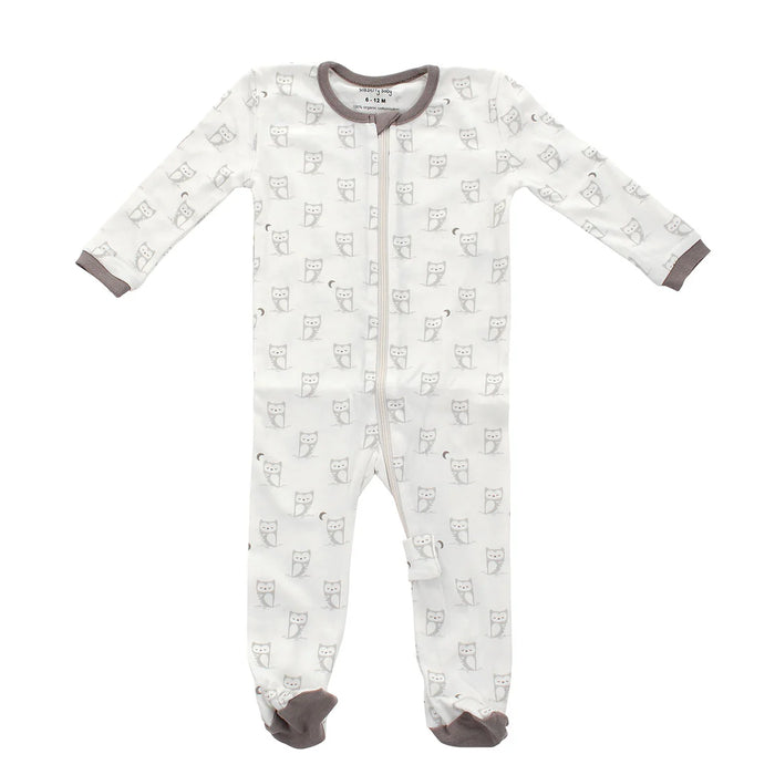 Silkberry Baby Sweet Nature LS Organic Cotton Footed Sleeper - Silver cloud owl