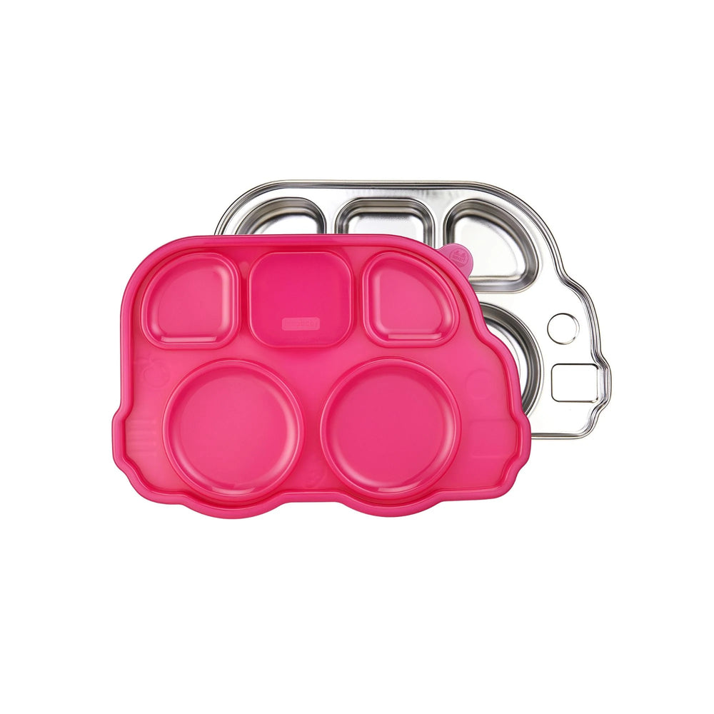 Innobaby Steel Divided Plate w Lid - Friendly Bus Pink