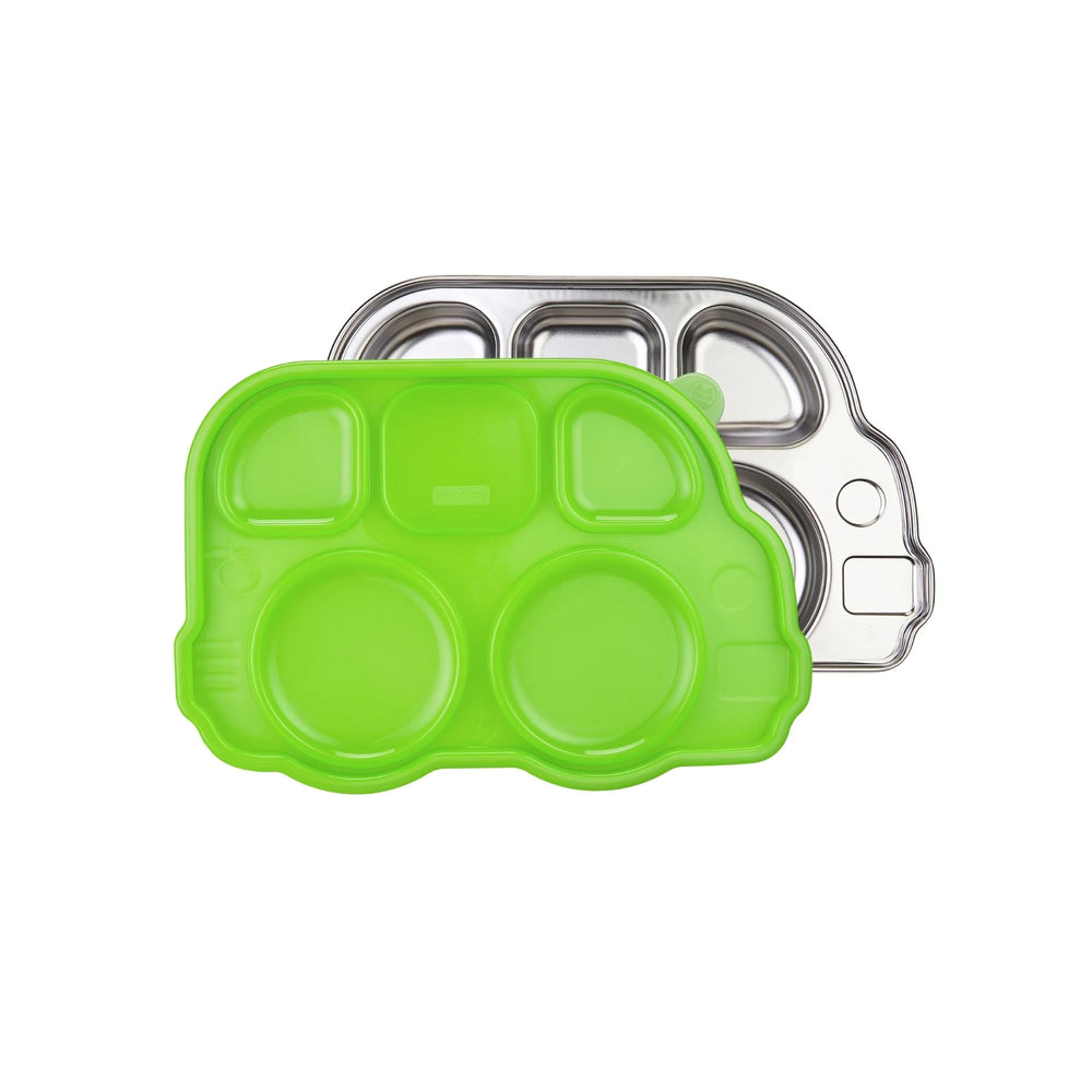 Innobaby Steel Divided Plate w Lid - Friendly Bus Green