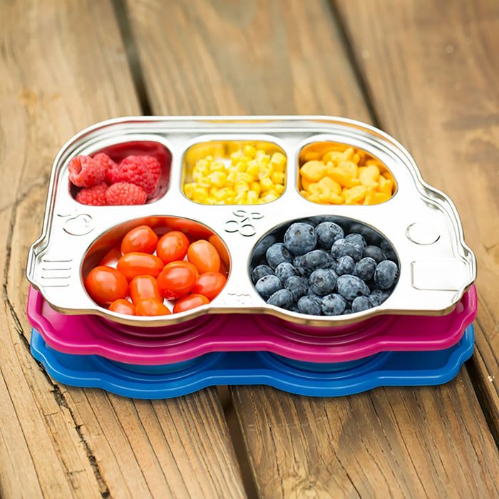 Innobaby Steel Divided Plate w Lid - Friendly Bus Green