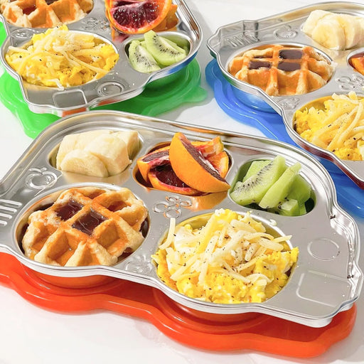 Innobaby Steel Divided Plate w Lid - Friendly Bus Pink