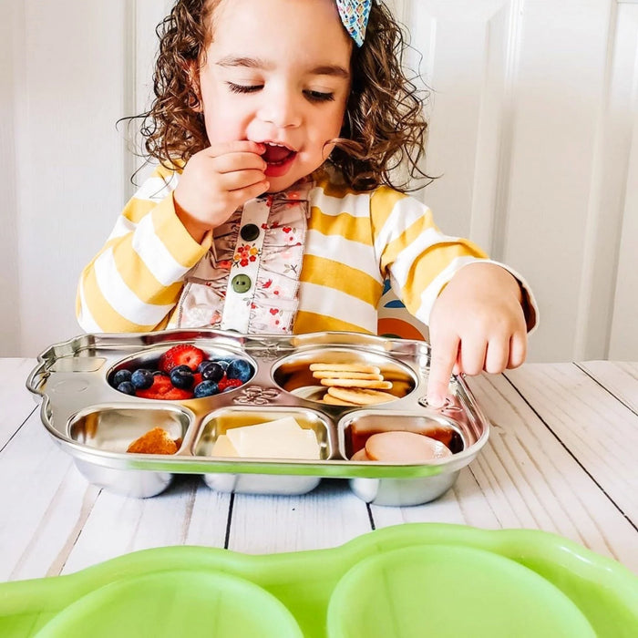 Innobaby Steel Divided Plate w Lid - Friendly Bus Green