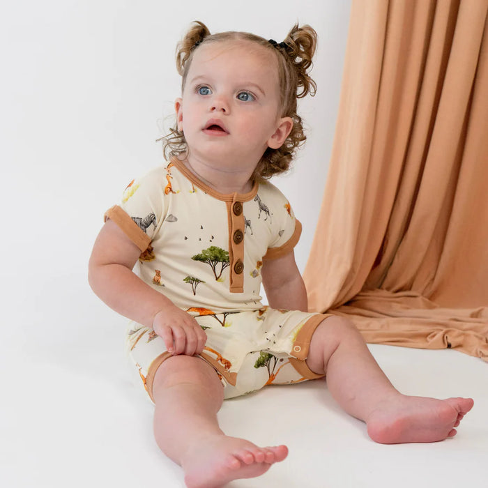 Belan.J Short Sleeve Shortall Romper - Safari