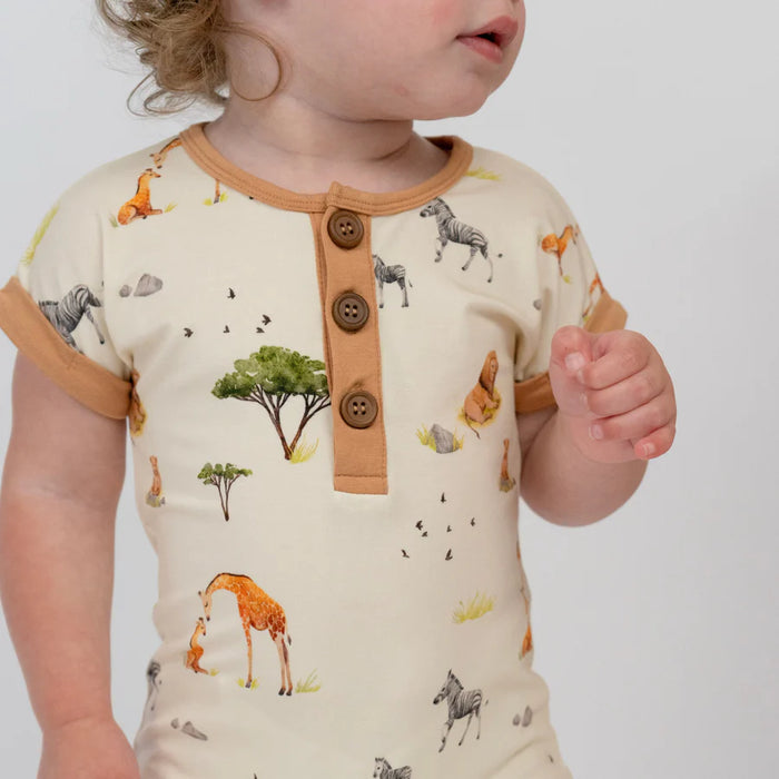 Belan.J Short Sleeve Shortall Romper - Safari
