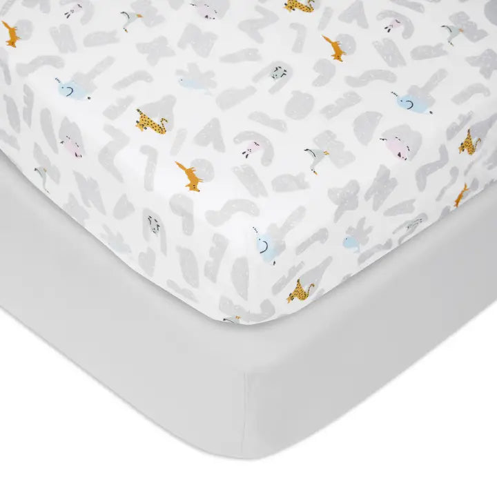 Aden + Anais Classic Poplin Crib Sheets 2pk - Alphabet Animals