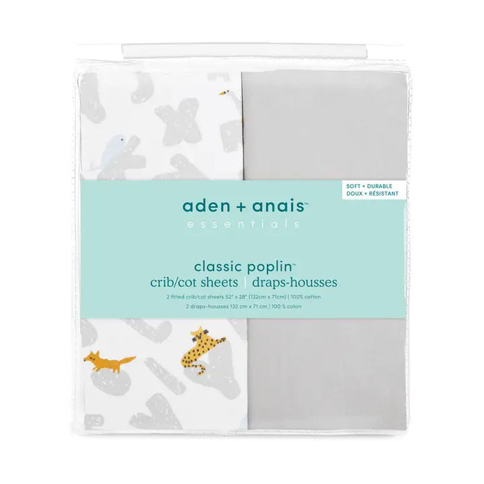 Aden + Anais Classic Poplin Crib Sheets 2pk - Alphabet Animals