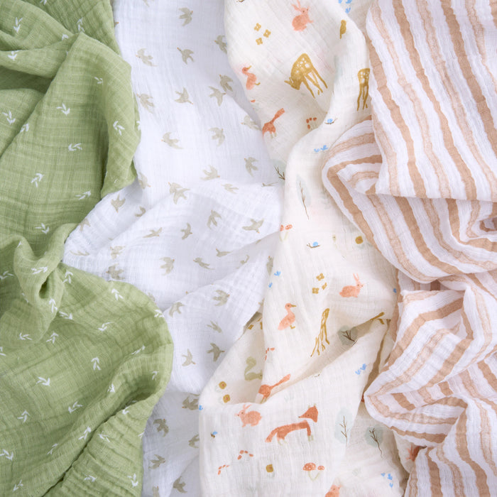 Aden + Anais Muslin Swaddle Blanket 4pc - Sage Woodland