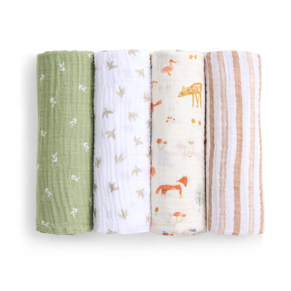 Aden + Anais Muslin Swaddle Blanket 4pc - Sage Woodland