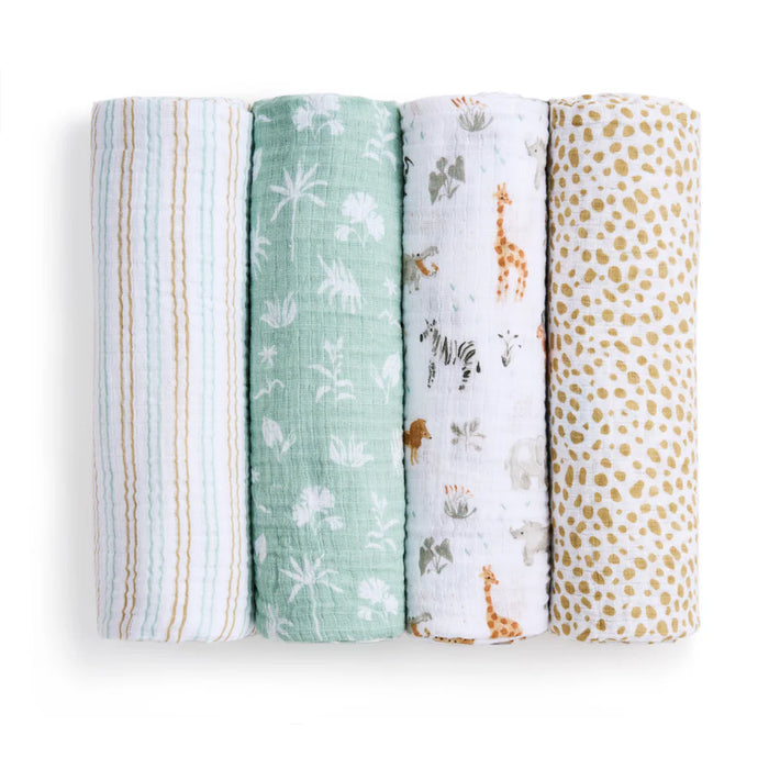 Aden Muslin Swaddle Blanket 4pc - Giraffe Safari
