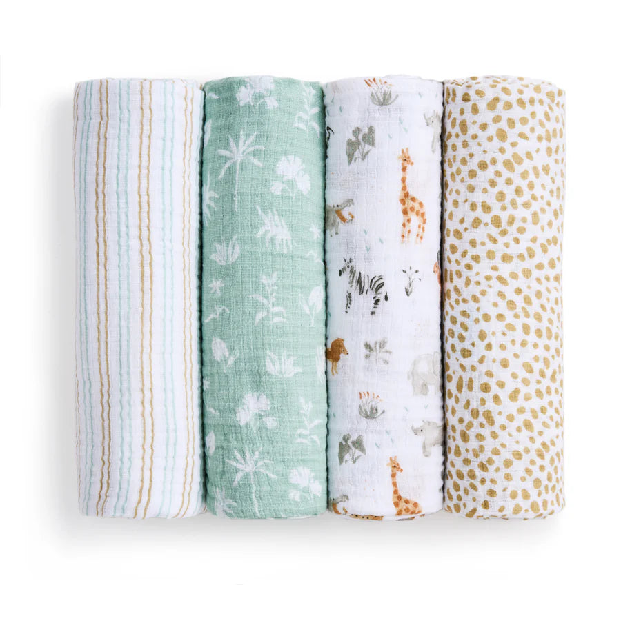 Aden Muslin Swaddle Blanket 4pc - Giraffe Safari