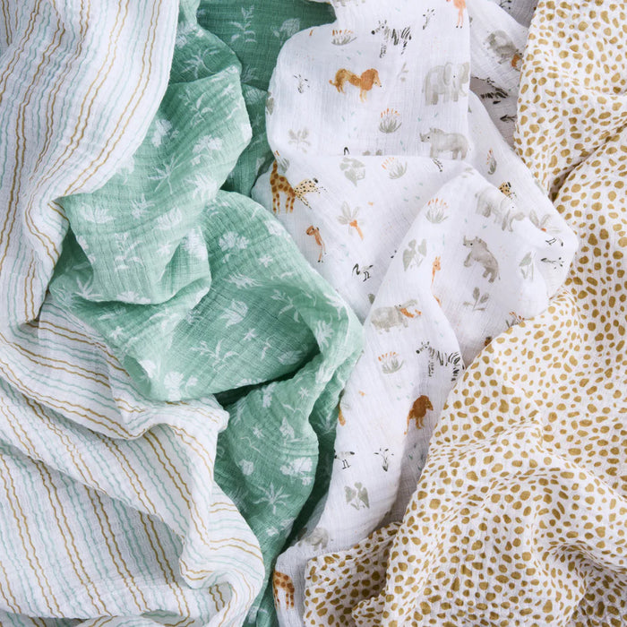 Aden Muslin Swaddle Blanket 4pc - Giraffe Safari