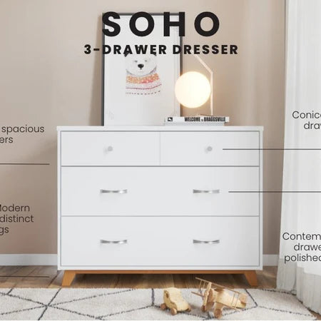 Child Craft Soho 3-Drawer Dresser - White/Natural
