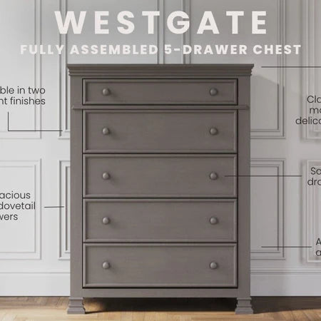 Child Craft Westgate 5-Drawer Chest - Chelsea Grey