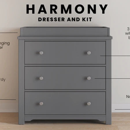 Child Craft Harmony 3-Drawer Dresser - Cool Grey