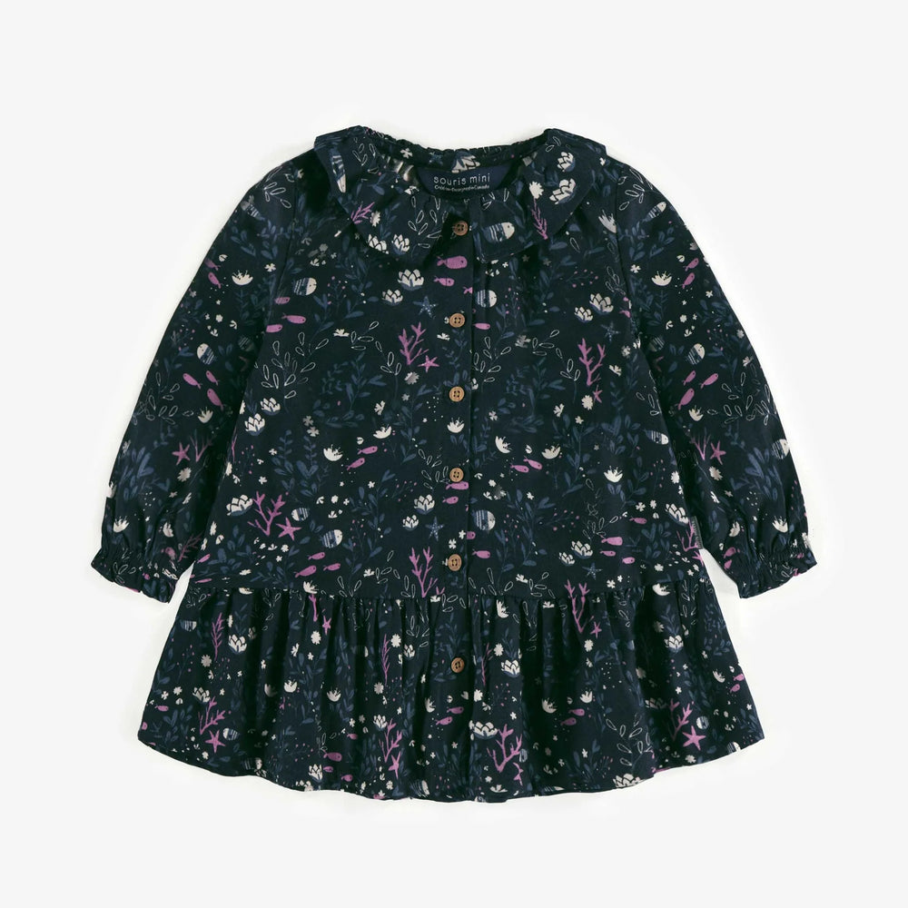 Souris Mini Dress w/ Seabed Illustrations - Navy