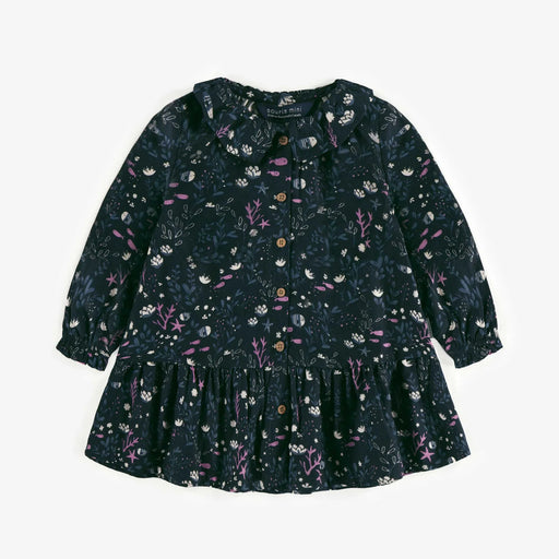 Souris Mini Dress w/ Seabed Illustrations - Navy