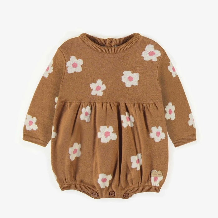 Souris Mini Light Brown Puffy One-Piece - Flowers Pattern