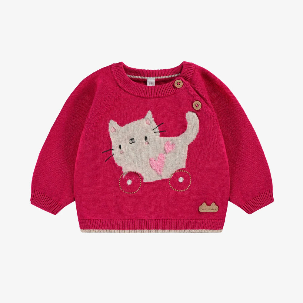 Souris Mini Knit Sweater w/ Jacquard Pattern - Pink
