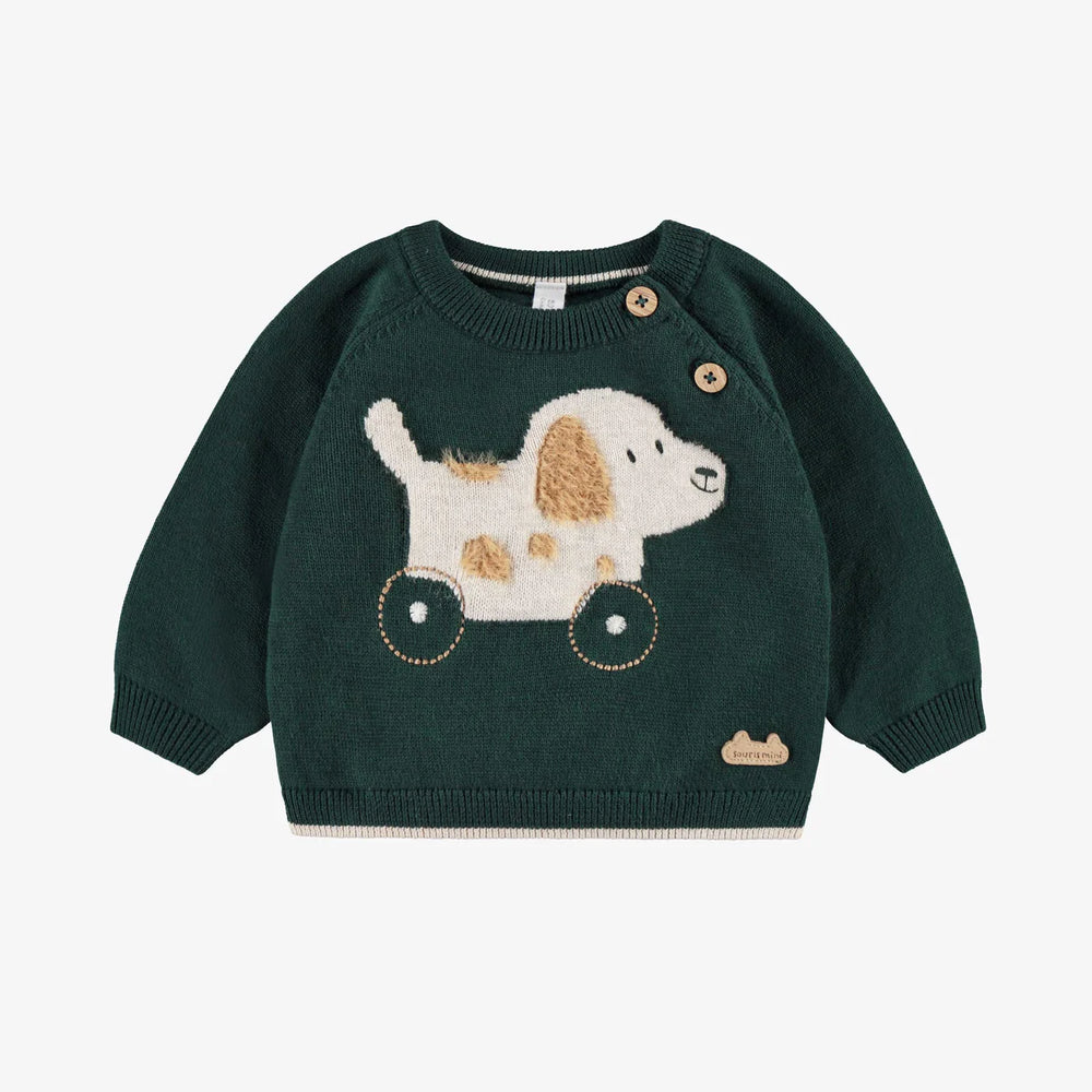 Souris Mini Knit Sweater w/ Jacquard Pattern - Green
