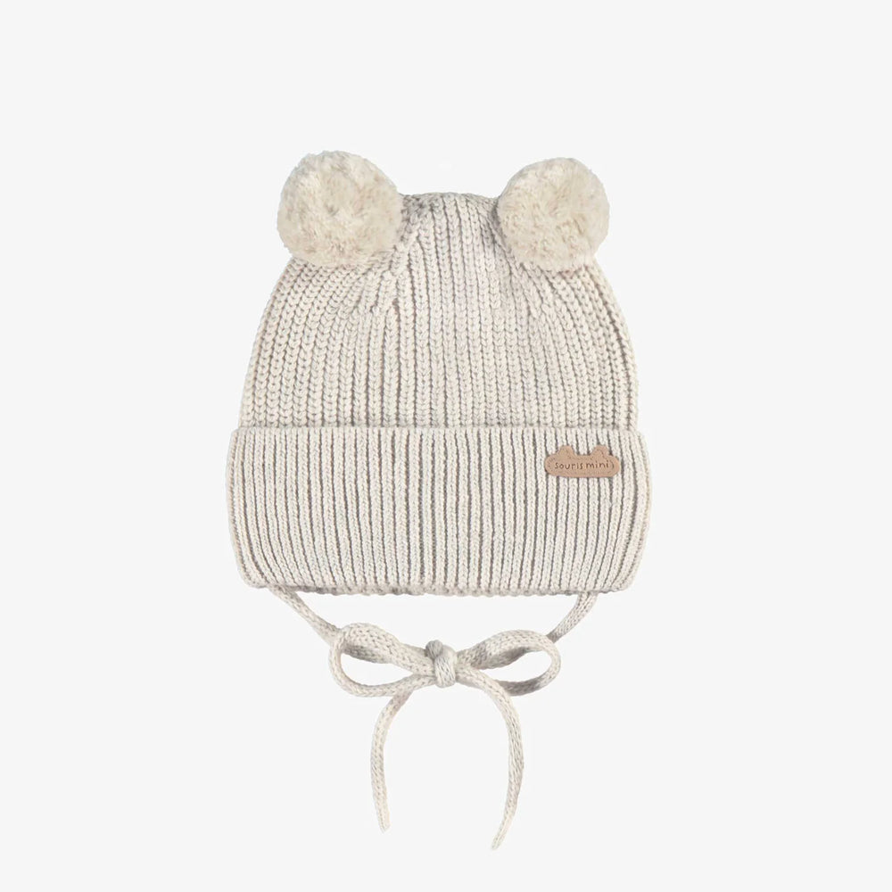 Souris Mini Knit Beanie w/ Pom-Poms - Cream