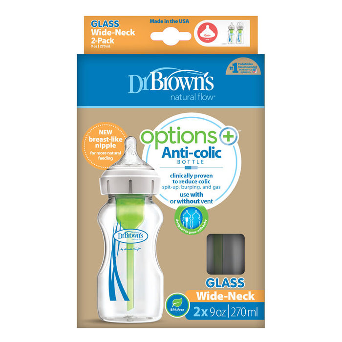 Dr Brown's Wide-Neck Anti-Colic Options+ 2pk Baby Bottle 9oz