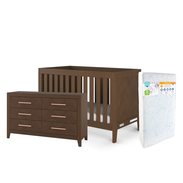 Child Craft Kieran 3-in-1 Crib+6-D. Dresser+Simmons Fresh - Toasted Chestnut (STORE PICK UP ONLY)