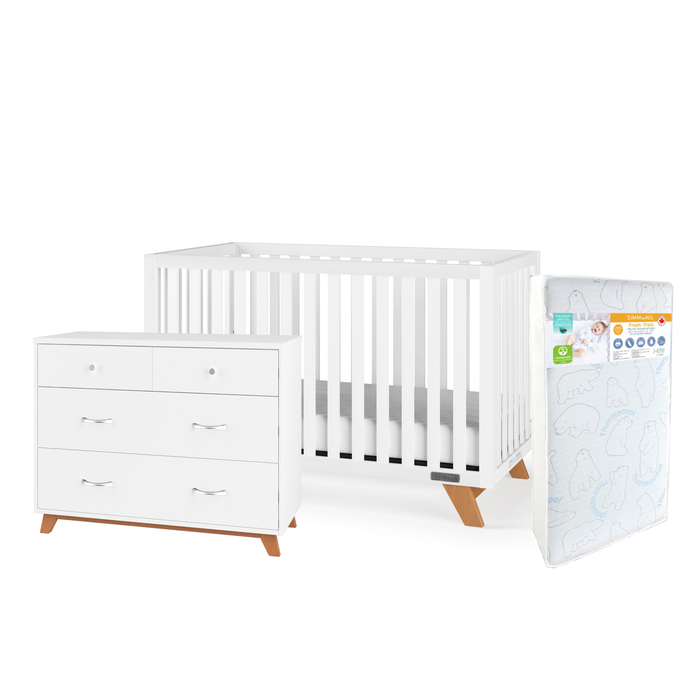 Child Craft Soho Crib+3-D. Dresser+Simmons Fresh - White/Natural (STORE PICK UP ONLY)
