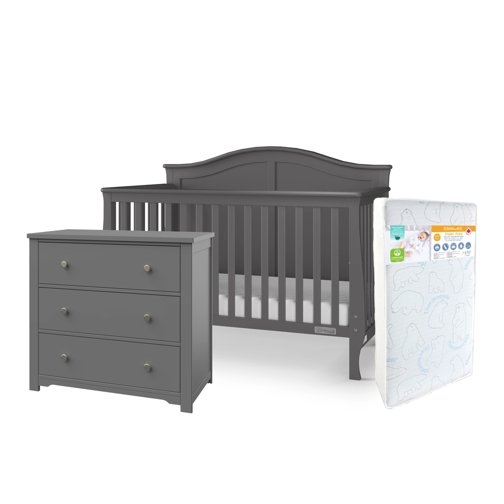 Child Craft Camden Crib+Harmony Dresser+Simmons Fresh Mattress - Cool Grey  (STORE PICK UP ONLY)