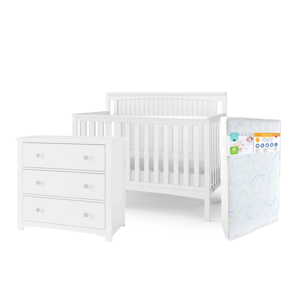 Child Craft Scout Crib+Harmony Dresser+Simmons Fresh Mattress - Matte White  (STORE PICK UP ONLY)