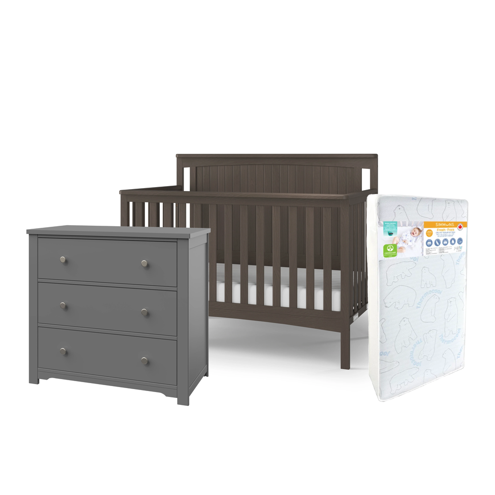 Child Craft Scout Crib+Harmony Dresser+Simmons Fresh Mattress -Dapper Grey  (STORE PICK UP ONLY)