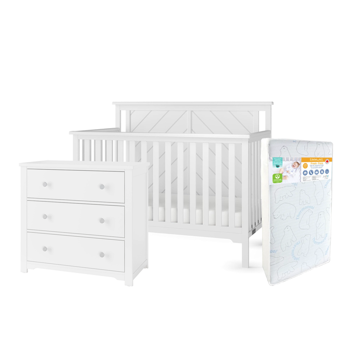 Child Craft Hampton Crib+Harmony Dresser+Simmons Fresh Mattress - Matte White  (STORE PICK UP ONLY)