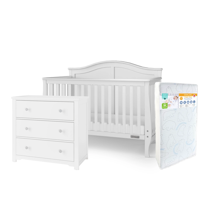 Child Craft Camden Crib+Harmony Dresser+Simmons Fresh Mattress - Matte White  (STORE PICK UP ONLY)