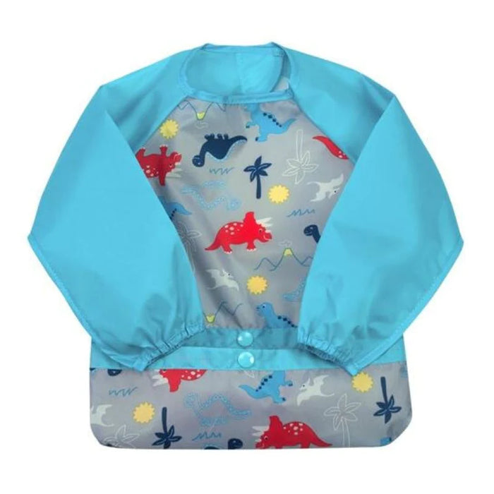 Green Sprouts Easy Wear Long Sleeve Bib - Aqua Dinosaurs