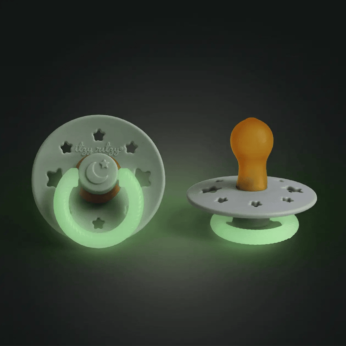 Itzy Ritzy Natural Rubber Pacifier Glow In The Dark 2pk - Sage and Gray