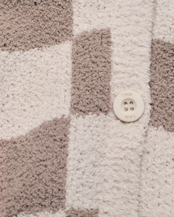 7am Hooded Cardigan Checkers Fuzzy- Ecru & Taupe 2-3T