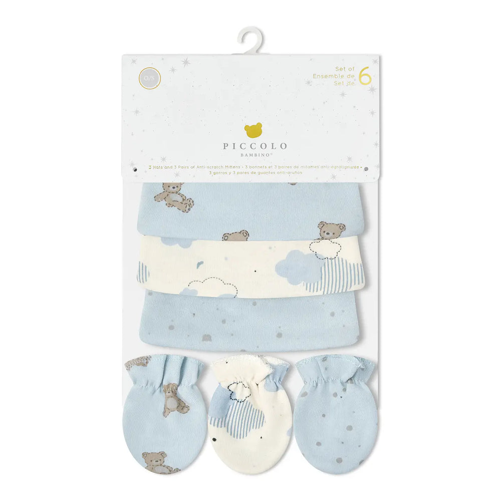 Piccolo Bambino 3 hats & 3 mittens - Blue