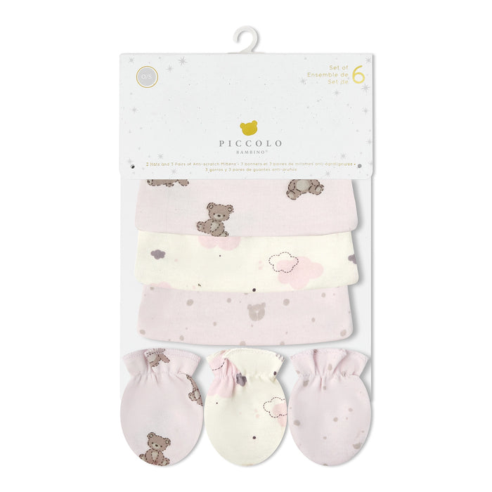 Piccolo Bambino 3 hats & 3 mittens - Pink