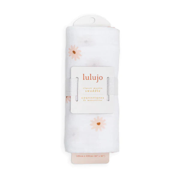 Lulujo Swaddle Blanket Muslin Cotton - Daisies 100cmx100cm