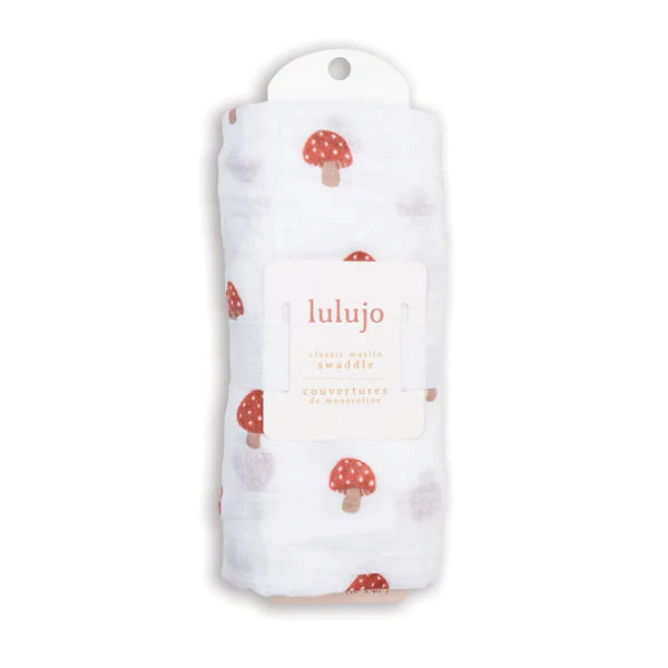 Lulujo Swaddle Blanket Muslin Cotton - Mushroom 100cmx100cm