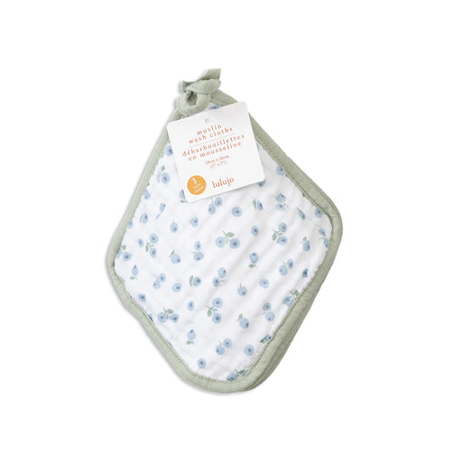 Lulujo Muslin Wash Cloths 3pk - White/Blueberry