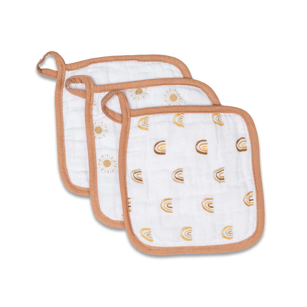 Lulujo Muslin Wash Cloths 3pk - White/Suns
