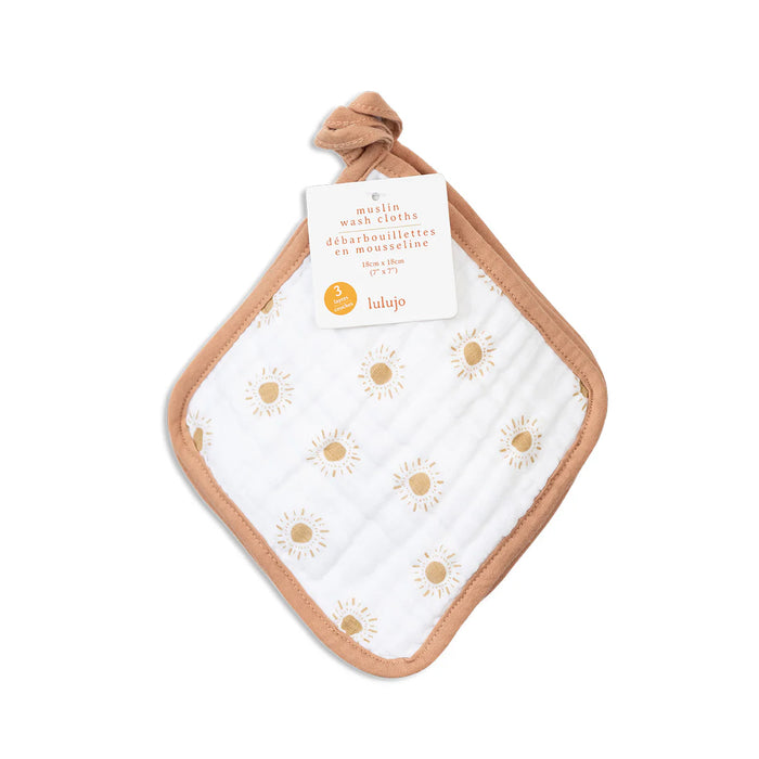 Lulujo Muslin Wash Cloths 3pk - White/Suns